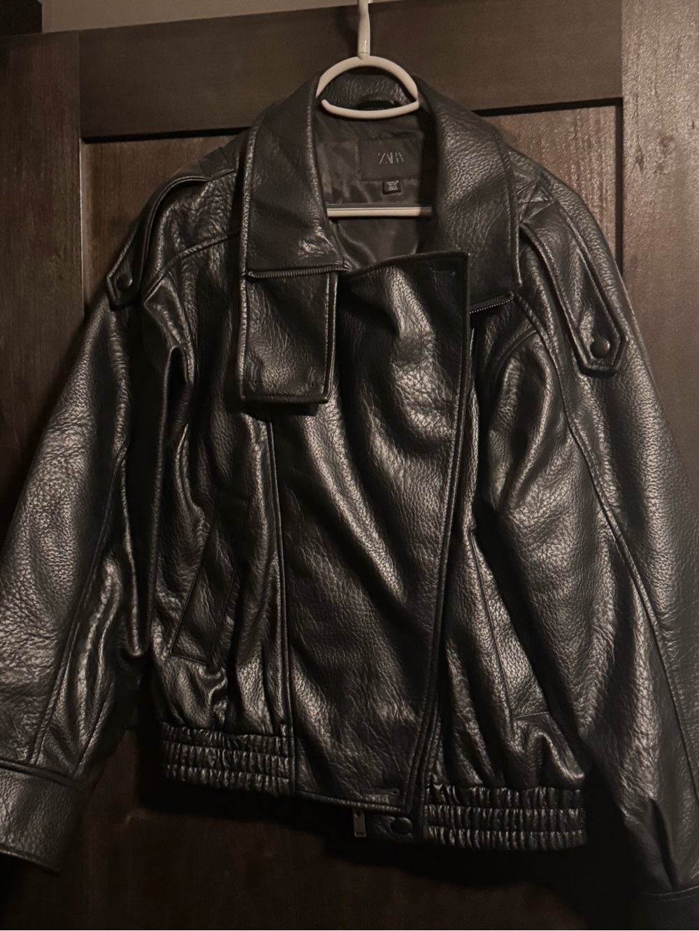 Zara Black Faux Leather Bomber Jacket - Men's